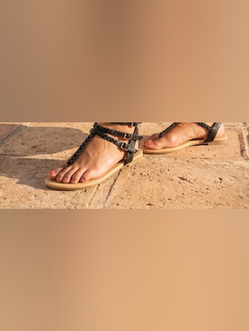 Alpine Swiss Women's Black Braided T-Strap Sandals with Tan Sole,beachy Size 8